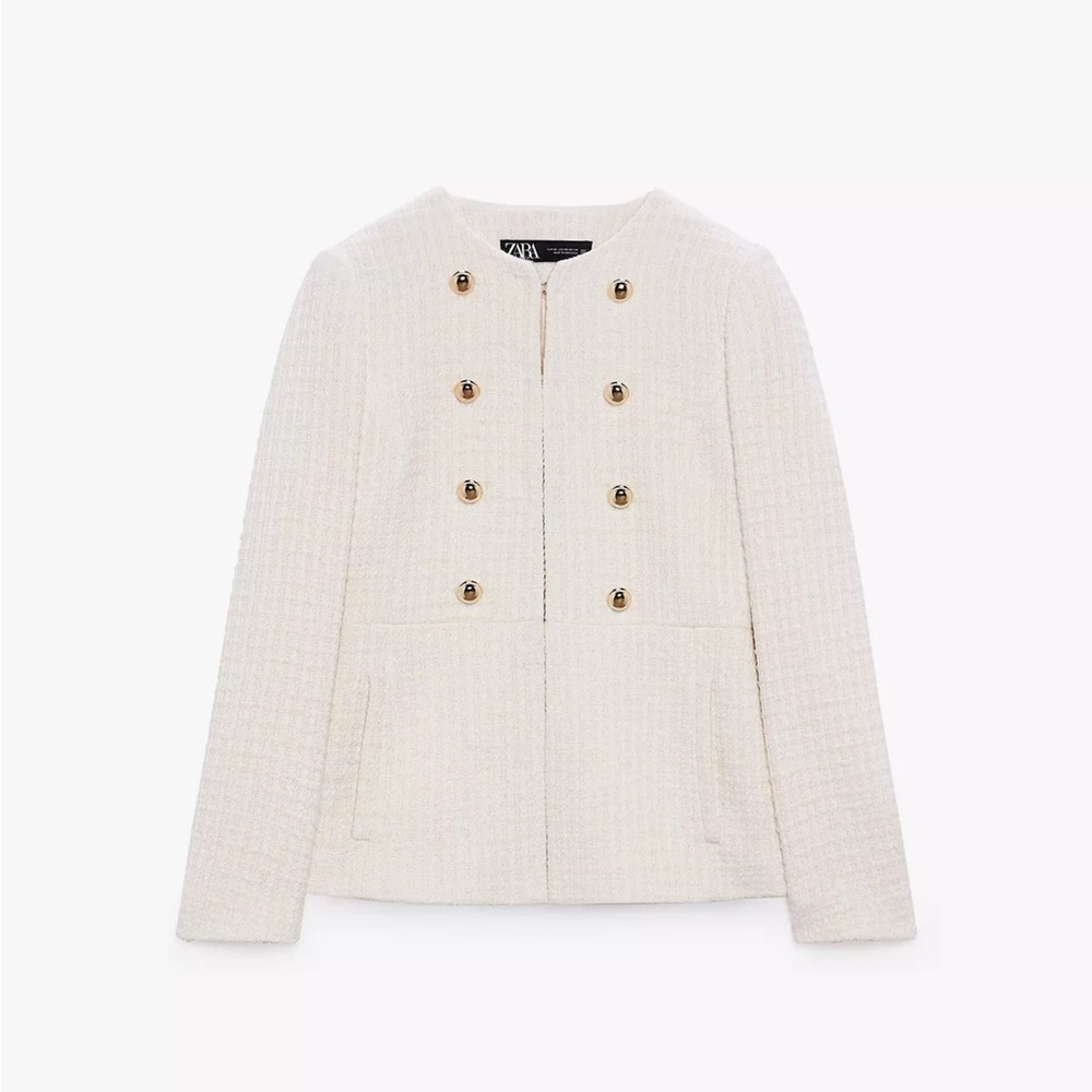 Zara Women's Cream Double-Breasted Jacket